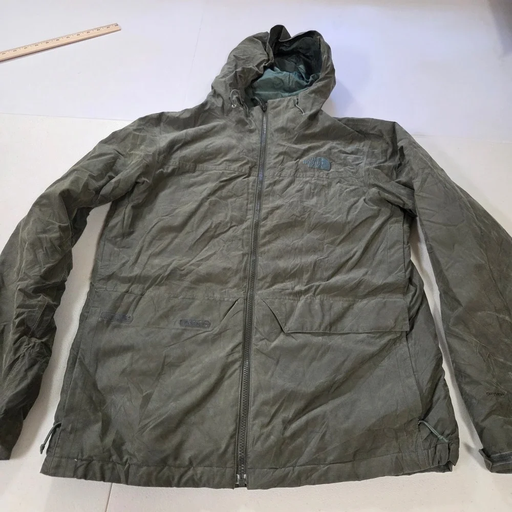 The North Face Mens DryVent Hooded Rain Jacket Olive Green Medium Full Zip Shell